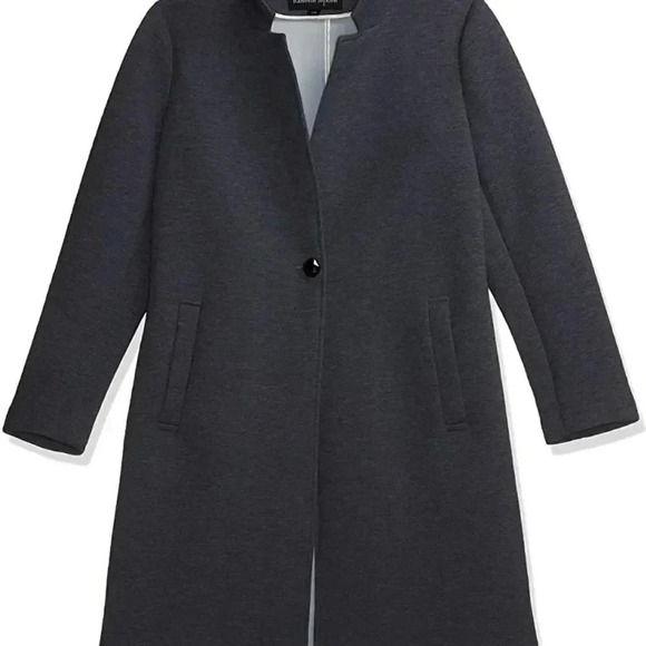 Nanette Lepore Gray Scuba Notched Collar Overcoat - Picture 8 of 9